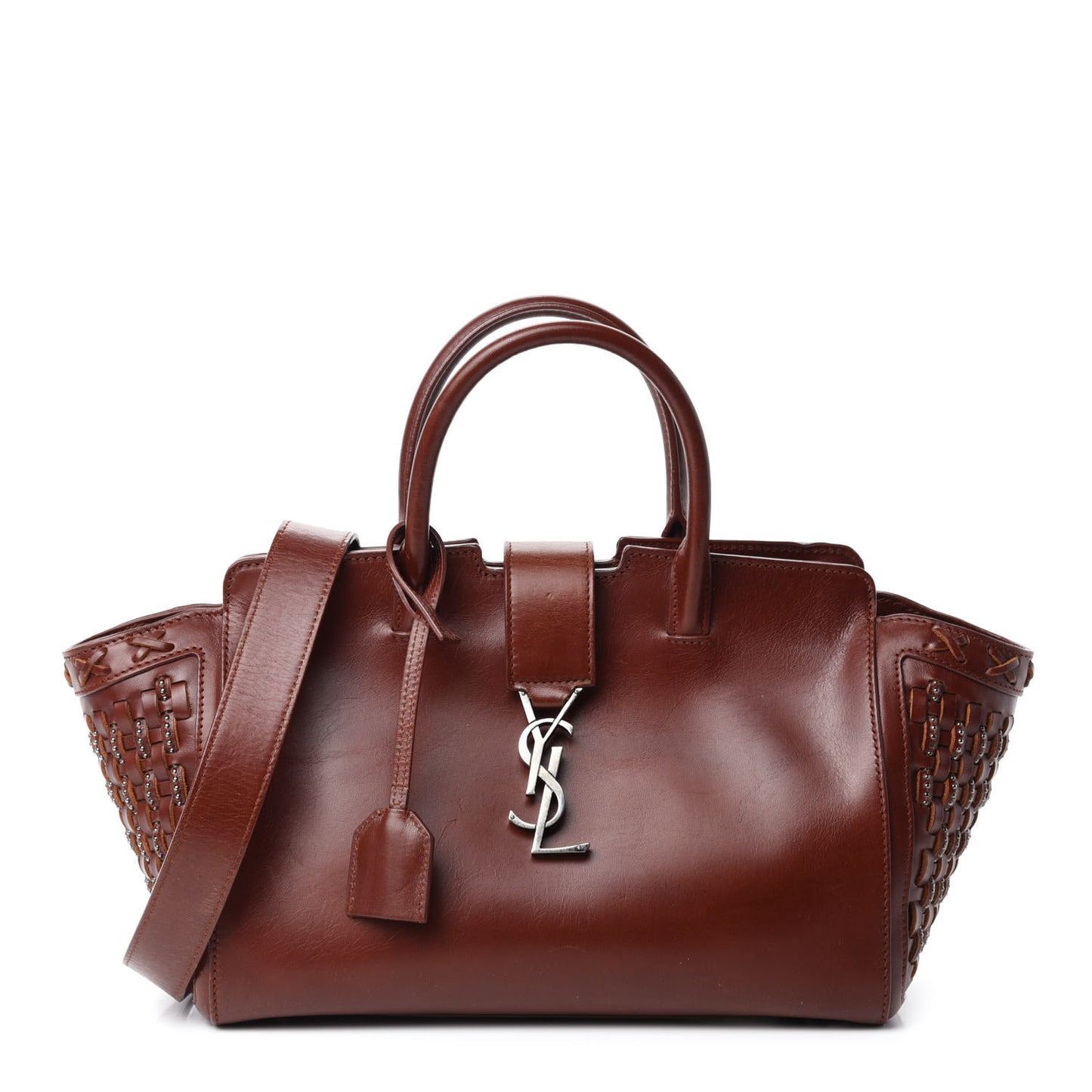 Calfskin Studded Woven Baby Monogram Downtown Cabas Brown