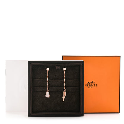 Hermes 18K Rose Gold Diamond Kelly Clochette Drop Earrings 5 of 5