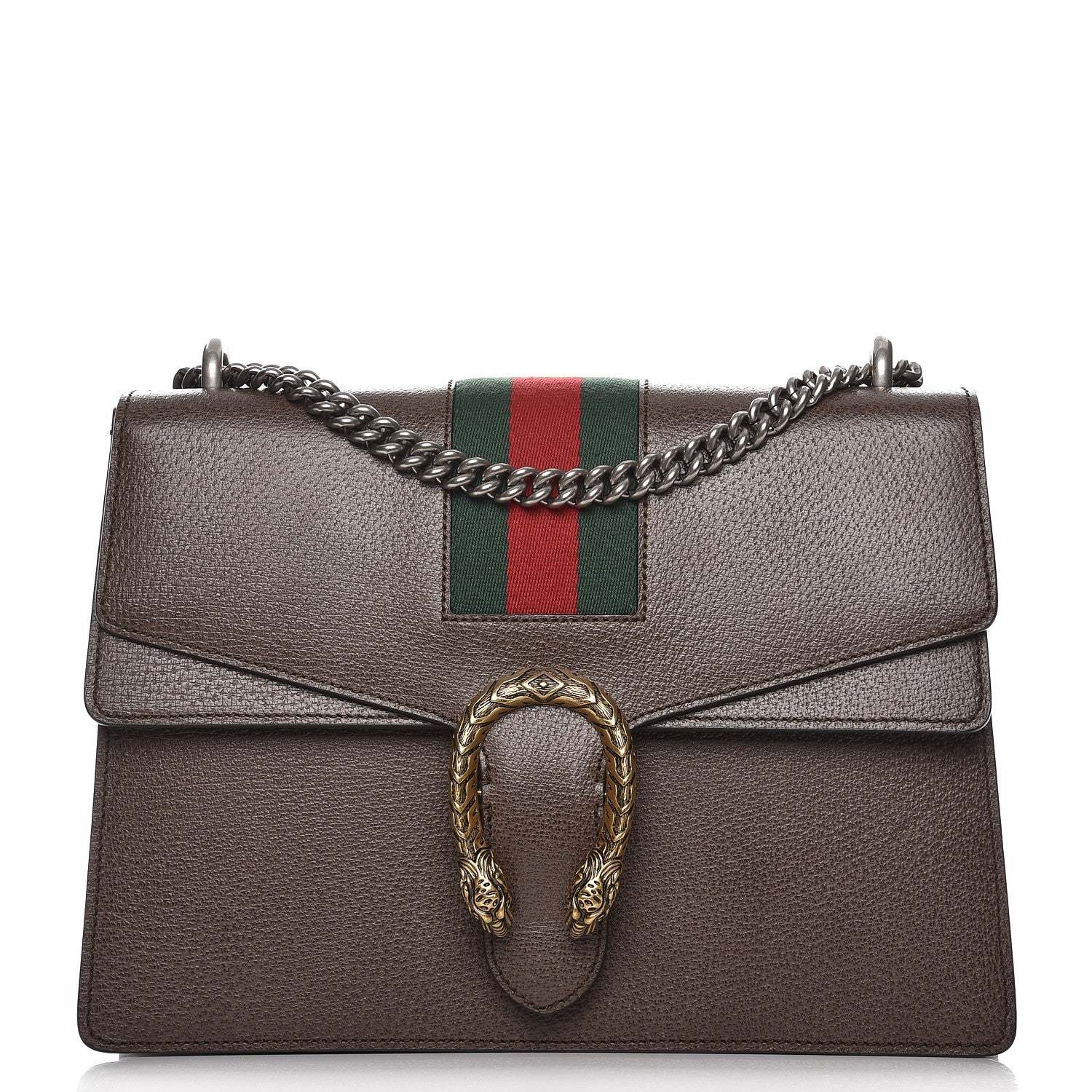 Gucci Textured Calfskin Web Medium Dionysus Shoulder Bag New Acero 1 of 7