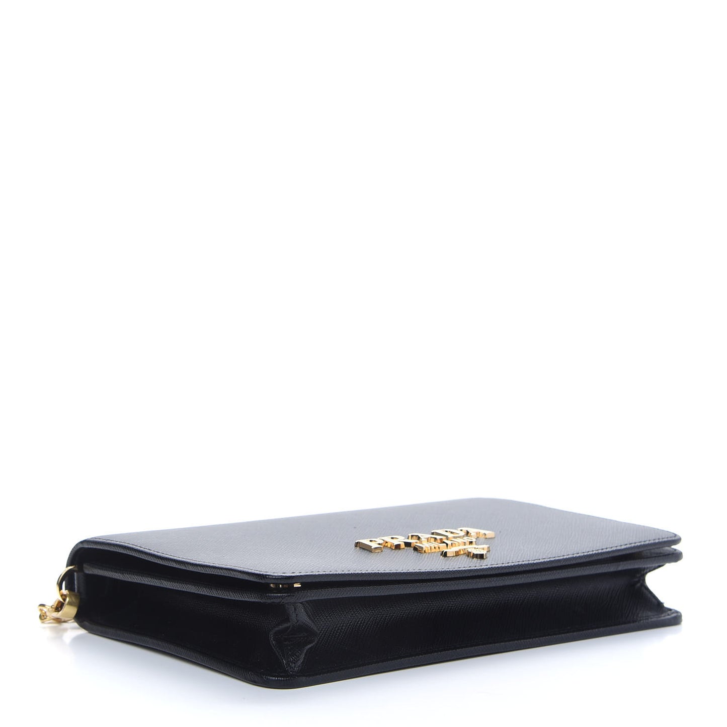 Saffiano Lux Metal Logo Chain Flap Crossbody Bag Black