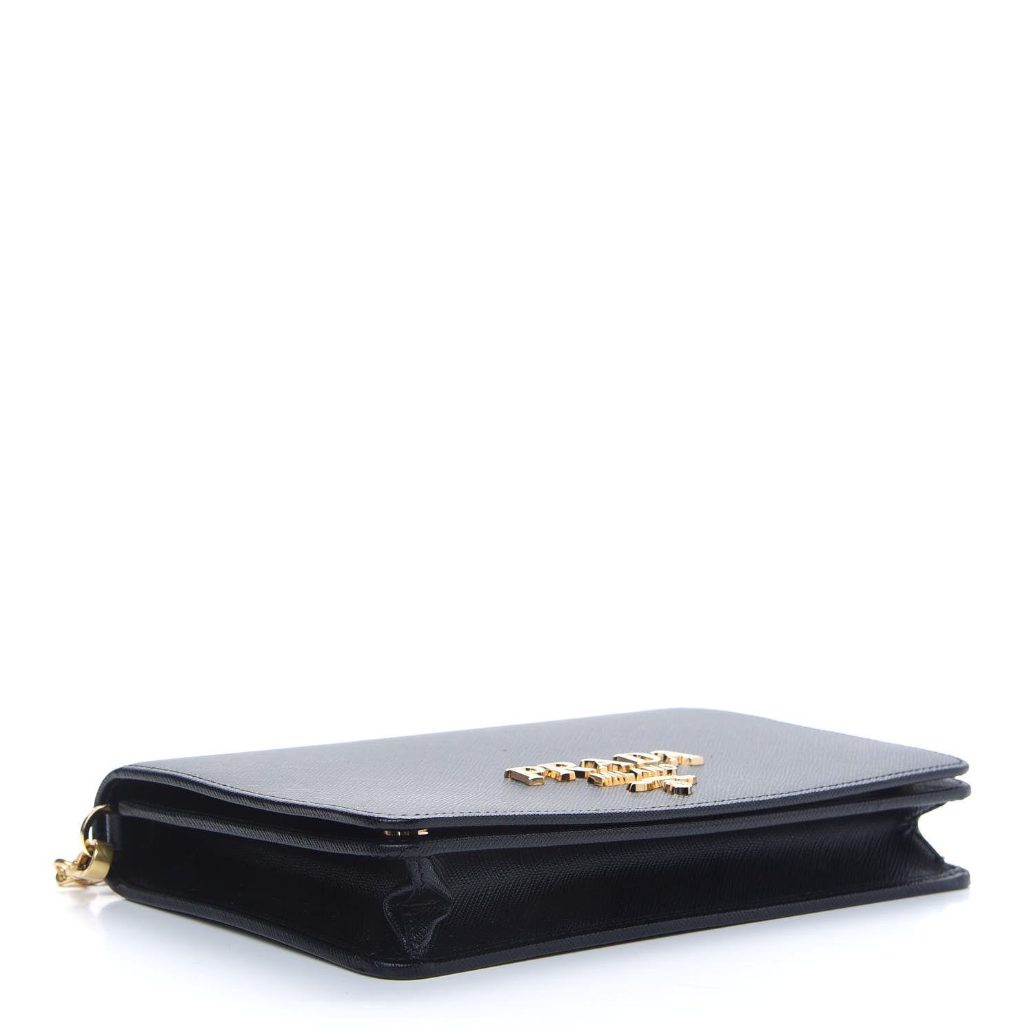 Prada Saffiano Lux Metal Logo Chain Flap Crossbody Bag Black 4 of 8