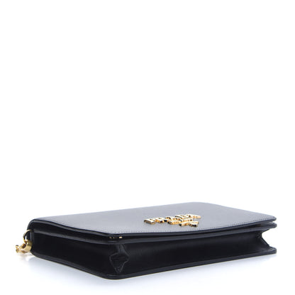 Prada Saffiano Lux Metal Logo Chain Flap Crossbody Bag Black 4 of 8