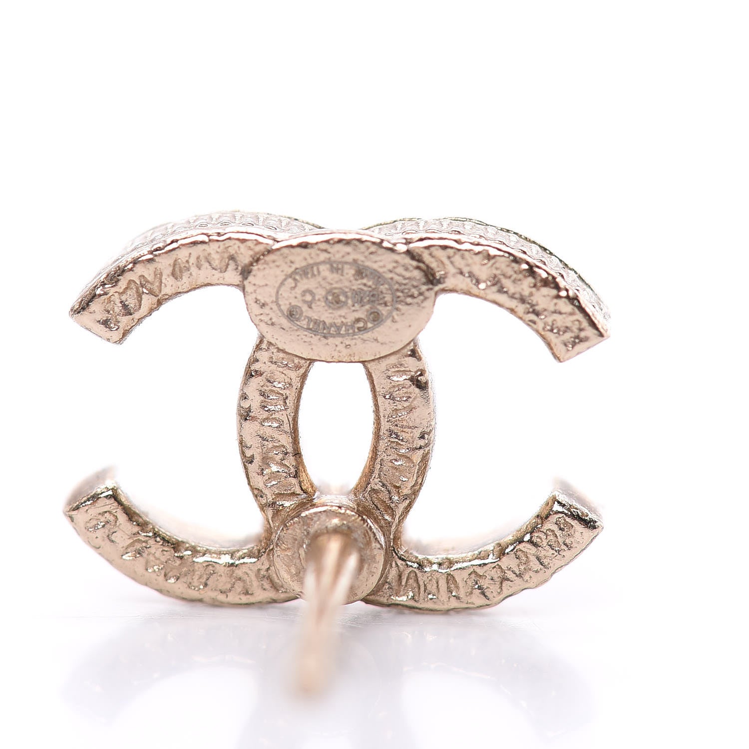 Chanel Pearl Crystal CC Charms Stud Earrings Light Gold 4 of 5