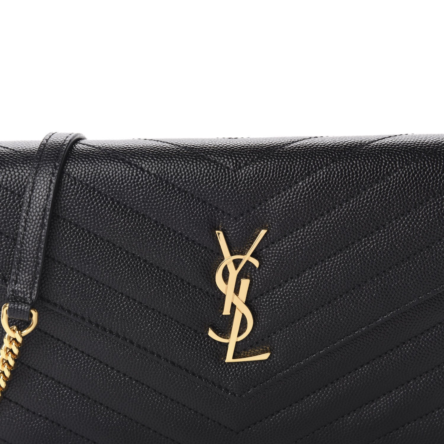 Saint Laurent Grain De Poudre Matelasse Chevron Monogram Envelope Chain Wallet Black 9 of 10