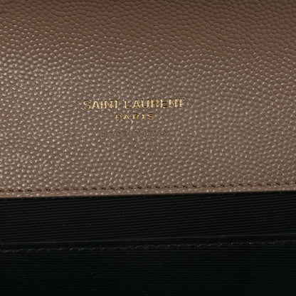 Saint Laurent Grain De Poudre Matelasse Chevron Monogram Envelope Clutch Dark Beige 6 of 8