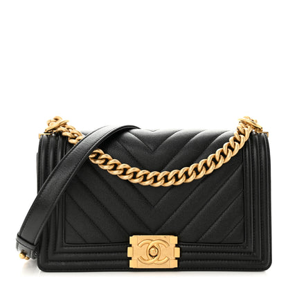 Chanel Caviar Chevron Quilted Medium Boy Flap Black 1 of 12