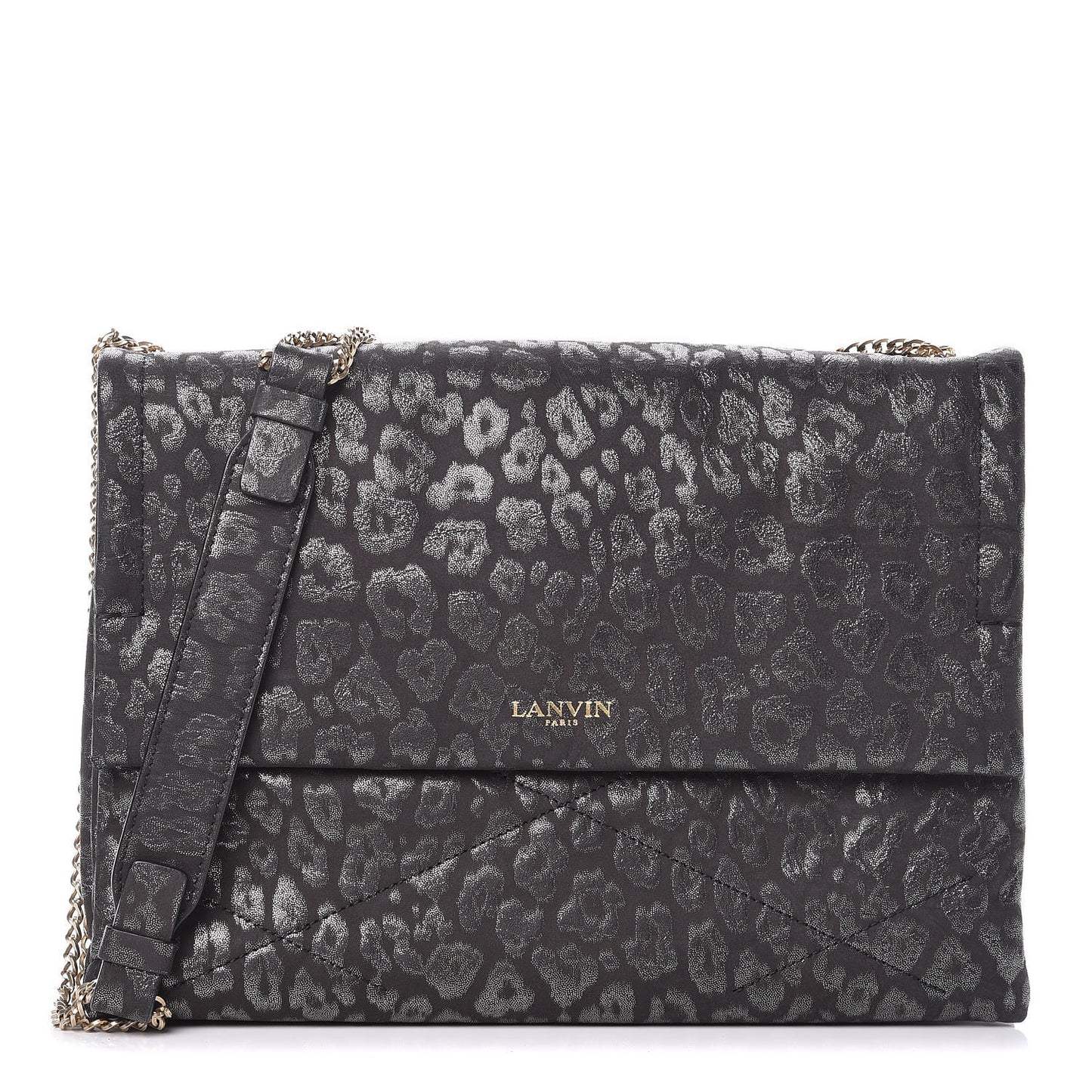 Suede Leopard Embossed Sugar Flap Shoulder Bag Black