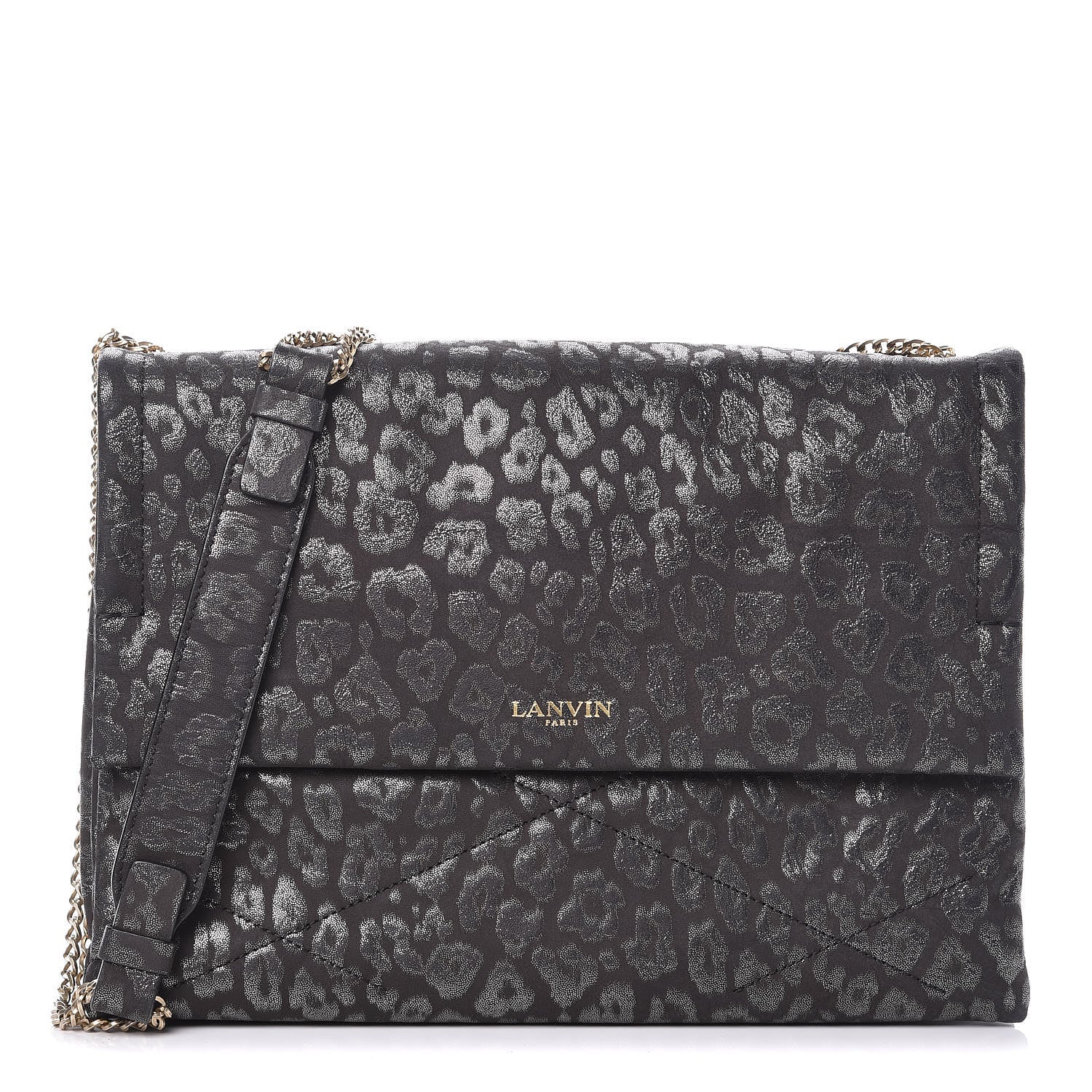Lanvin Suede Leopard Embossed Sugar Flap Shoulder Bag Black 1 of 12