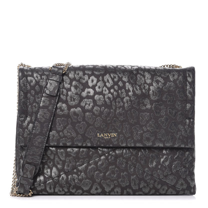 Lanvin Suede Leopard Embossed Sugar Flap Shoulder Bag Black 1 of 12