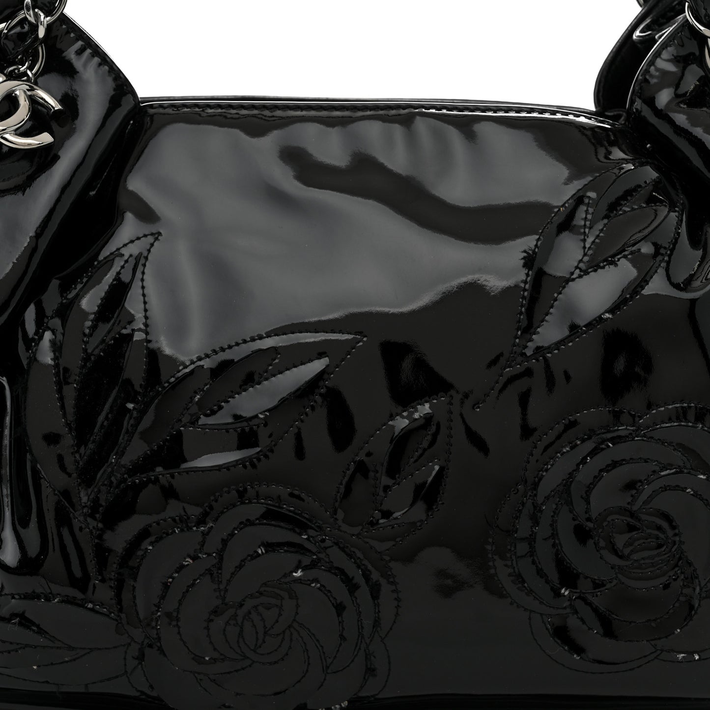 Patent Camellia Shoulder Bag Black