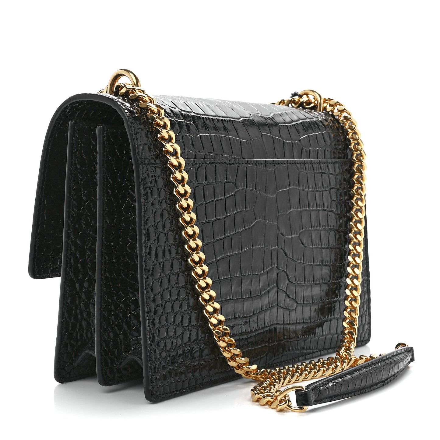 Calfskin Crocodile Embossed Medium Monogram Sunset Black