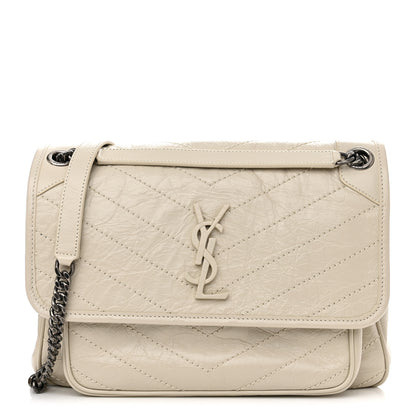 Saint Laurent Crinkled Calfskin Matelasse Monogram Medium Niki Chain Satchel Blanc Vintage 1 of 12