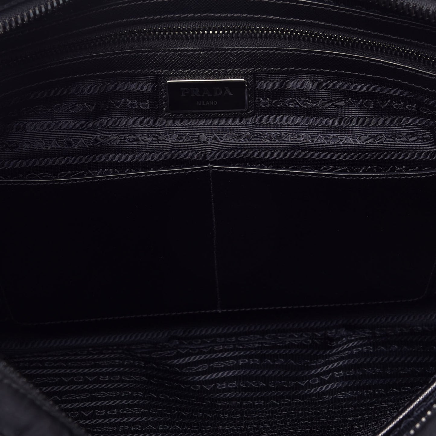 Tessuto Nylon Saffiano Metal Triangle Logo Work Bag Black