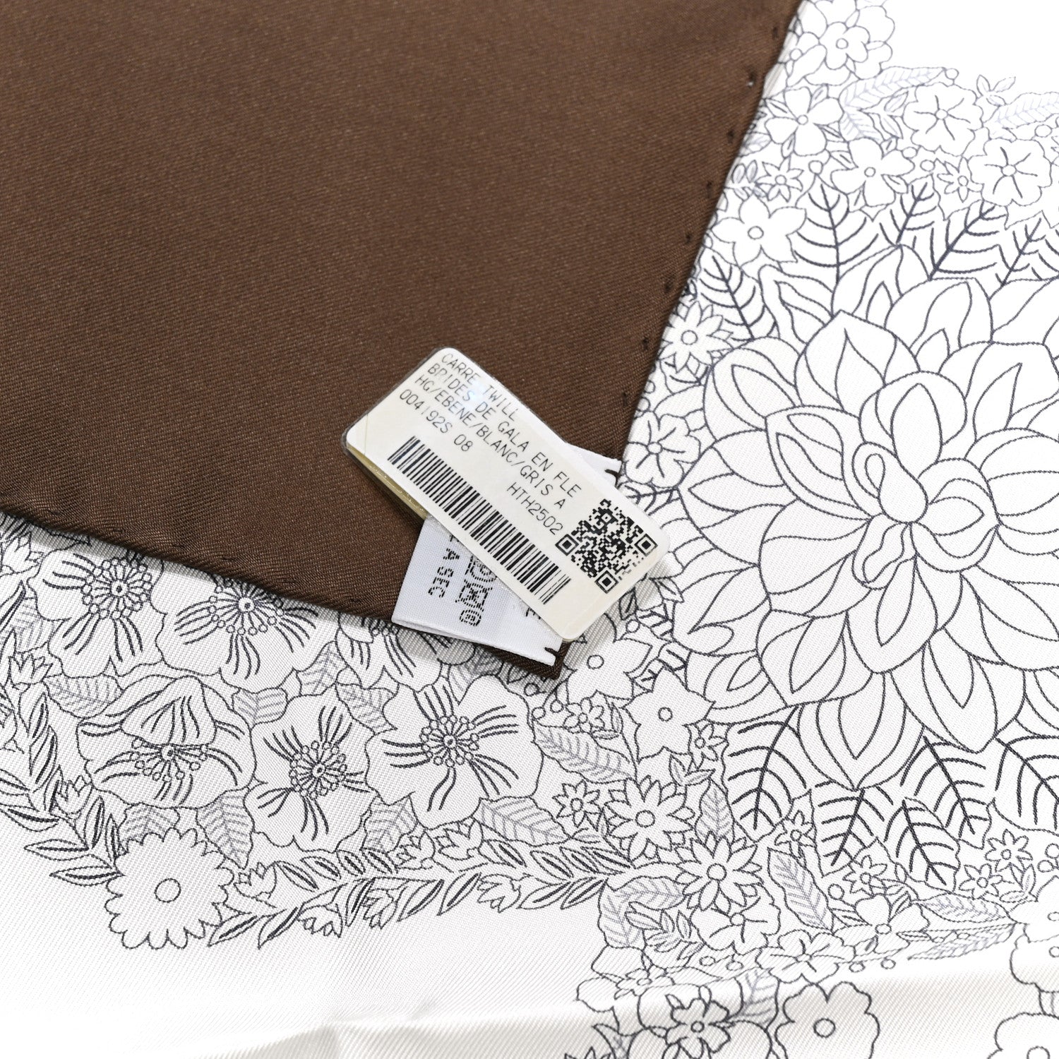 Hermes Silk Brides De Gala En Fleurs Scarf 90 Ebene White Gris Anthracite 4 of 4