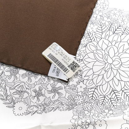 Hermes Silk Brides De Gala En Fleurs Scarf 90 Ebene White Gris Anthracite 4 of 4