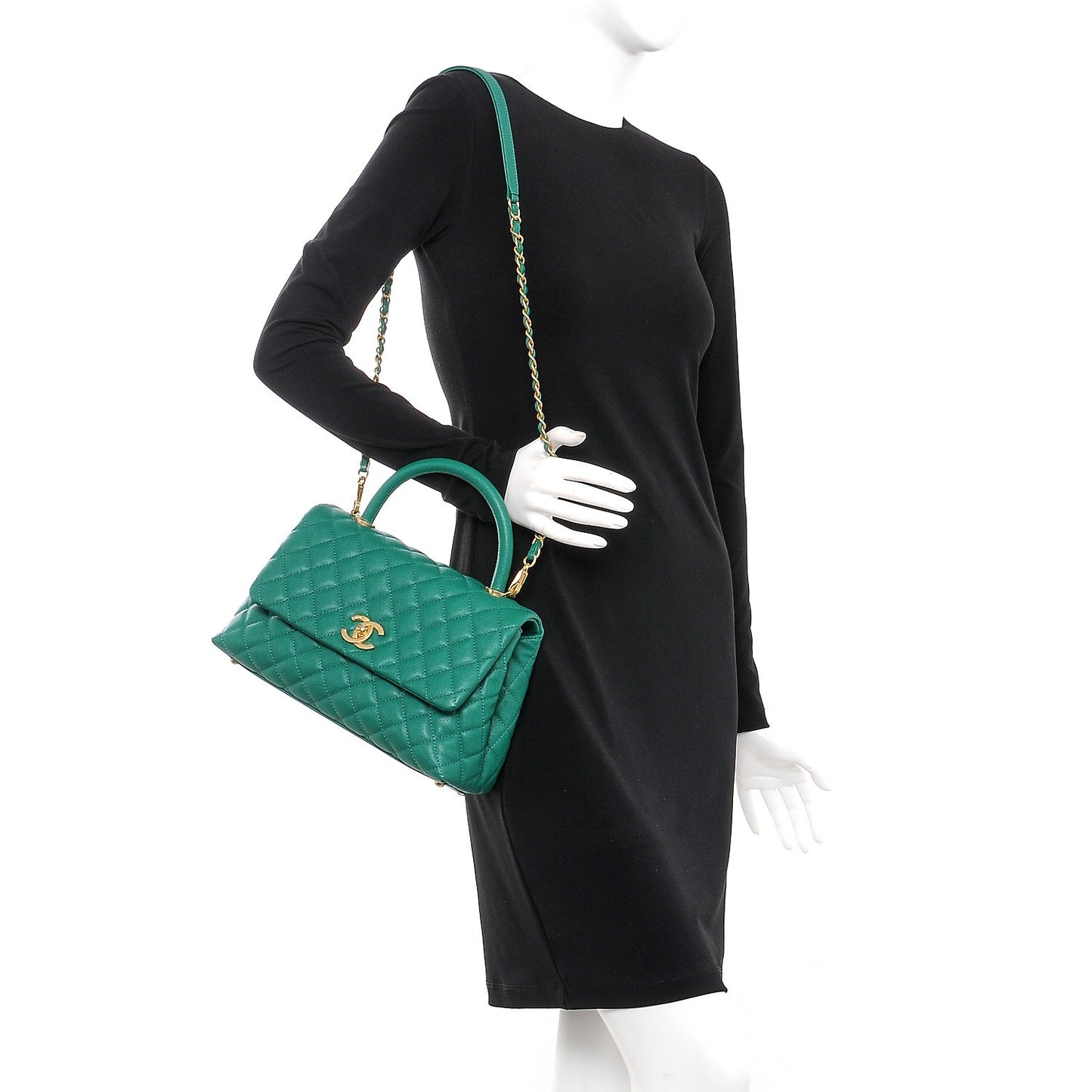 Caviar Quilted Small Coco Handle Flap Green