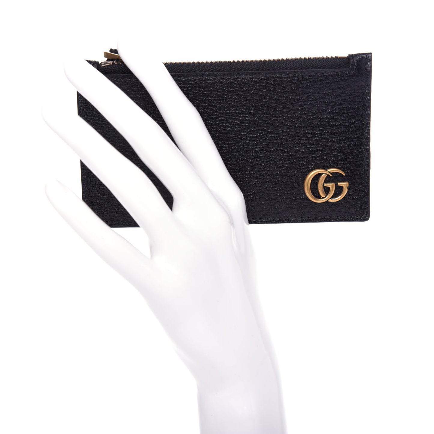 Calfskin Boar Effect GG Marmont Coin Case Card Holder Black