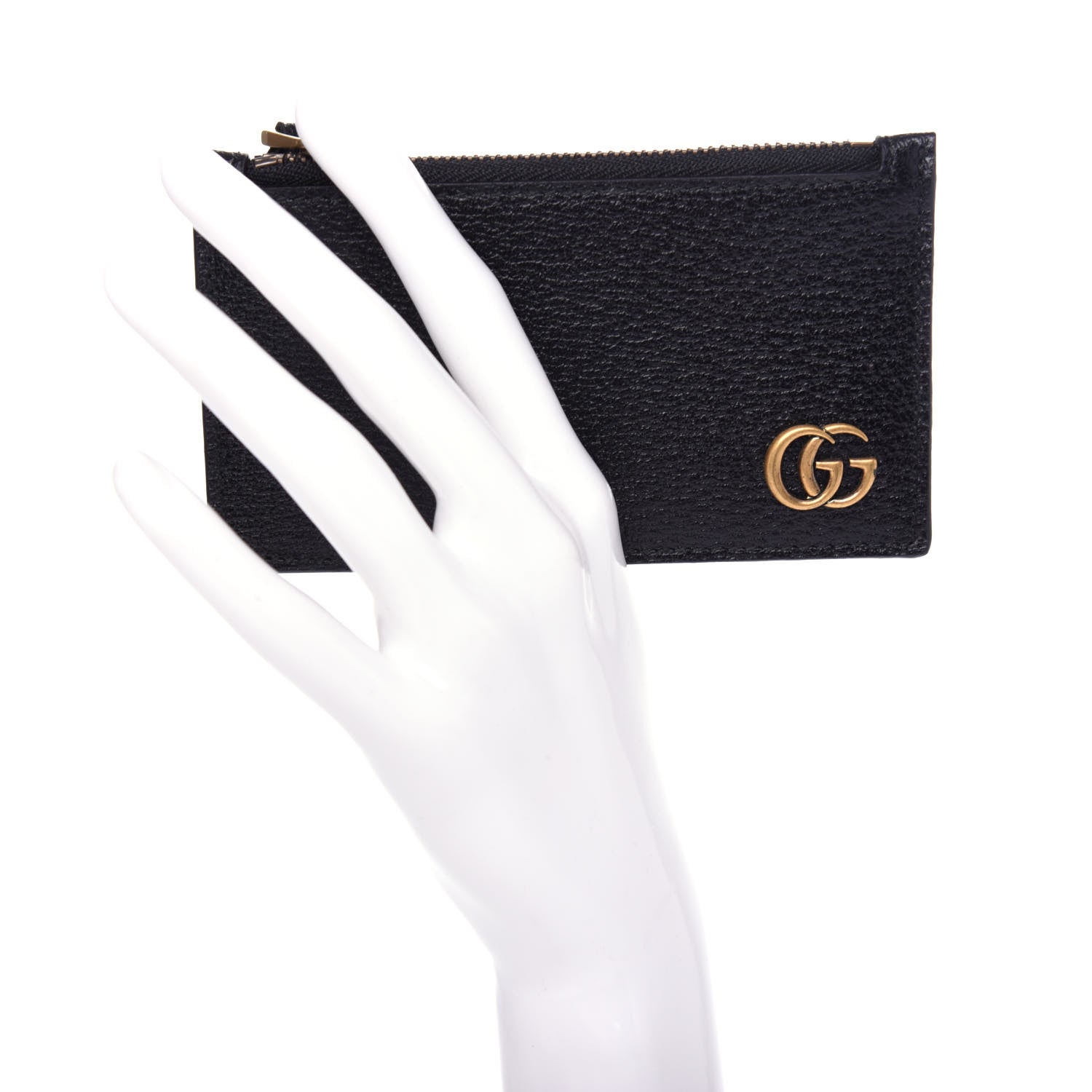 Gucci Calfskin Boar Effect GG Marmont Coin Case Card Holder Black 2 of 7