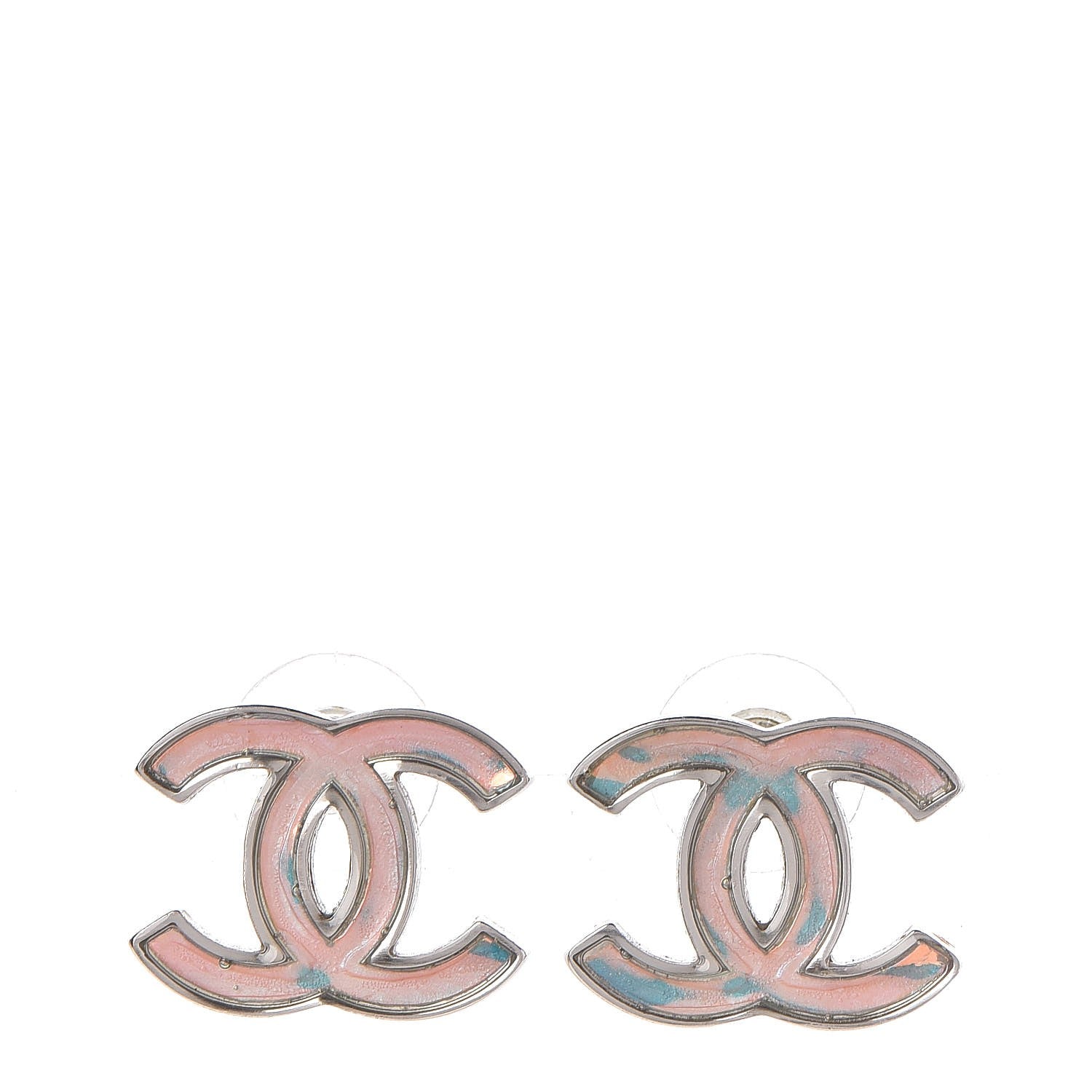 Chanel Iridescent Resin CC Earrings Silver Multicolor 1 of 5