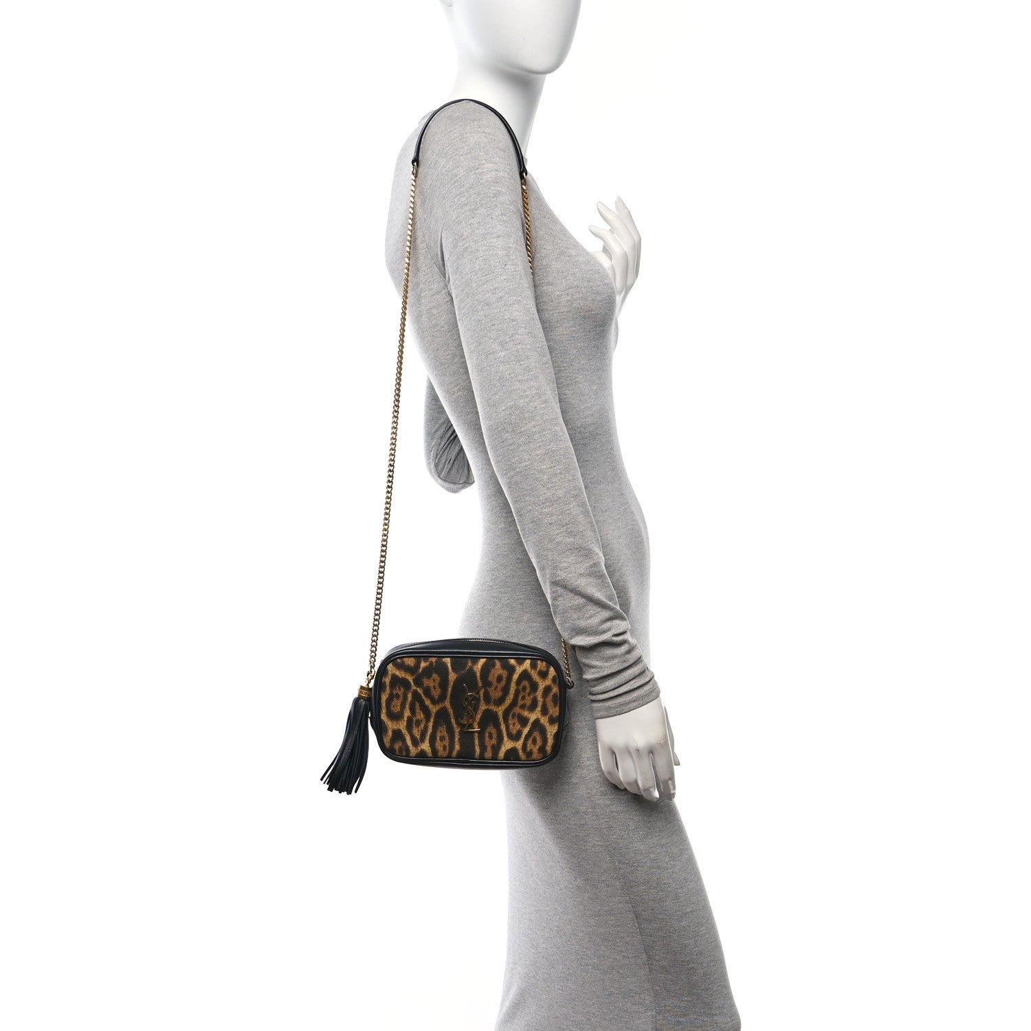 Saint Laurent Canvas Calfskin Leopard Print Monogram Mini Lou Camera Bag Brown 2 of 11