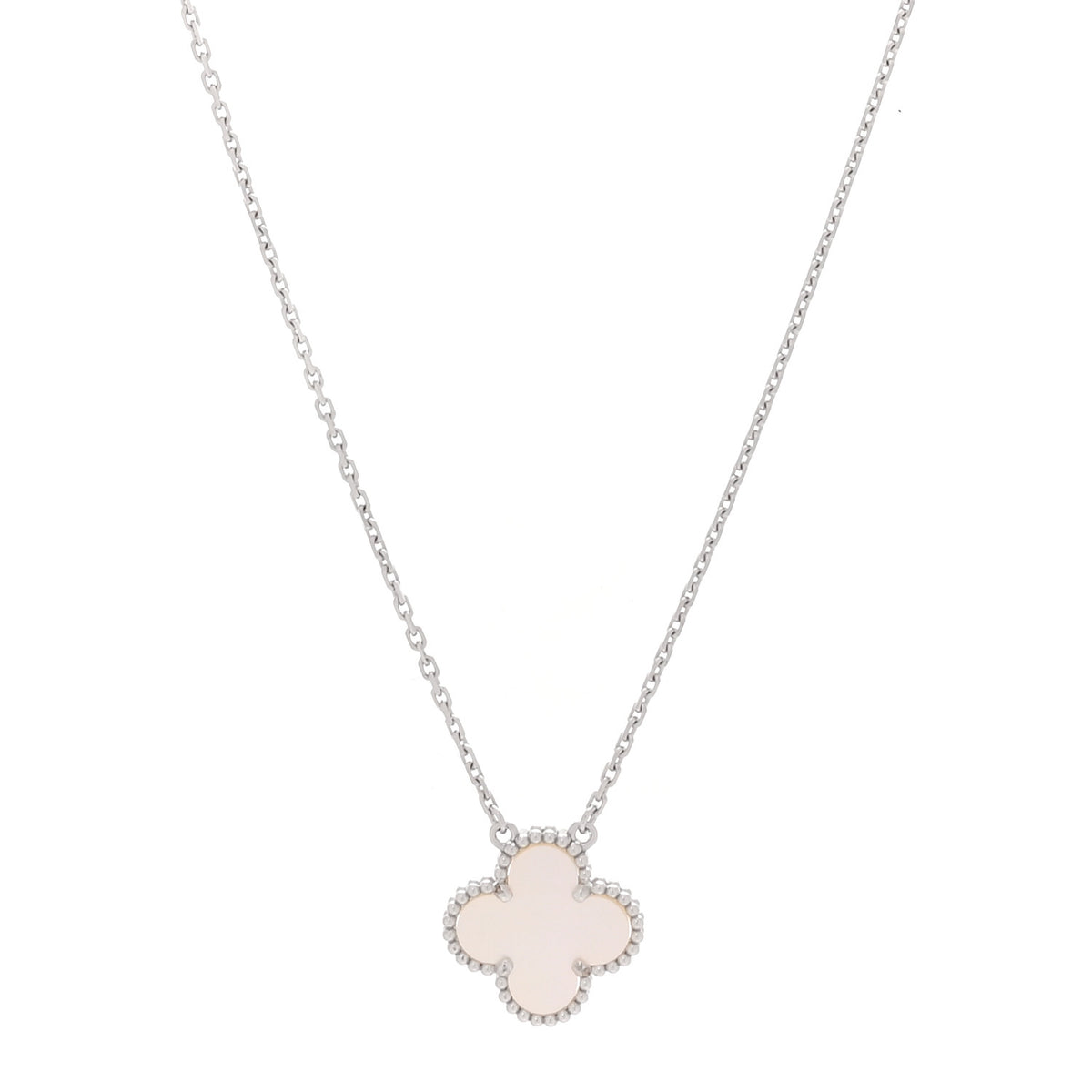 18K White Gold Mother Of Pearl Vintage Alhambra Pendant Necklace