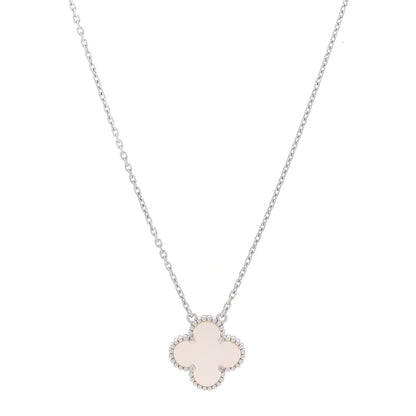 Van Cleef & Arpels 18K White Gold Mother Of Pearl Vintage Alhambra Pendant Necklace 1 of 6