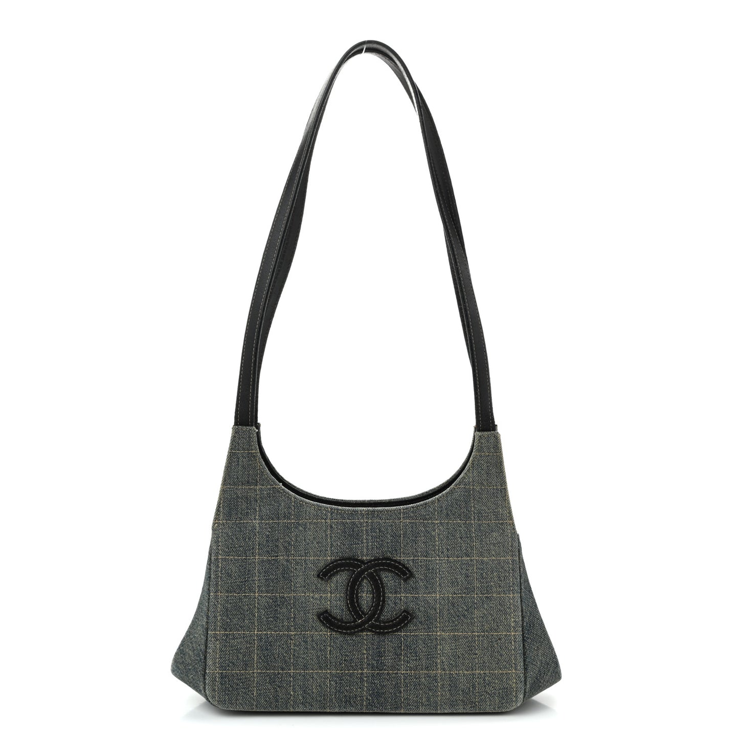 Denim Quilted CC Chocolate Bar Shoulder Bag Blue