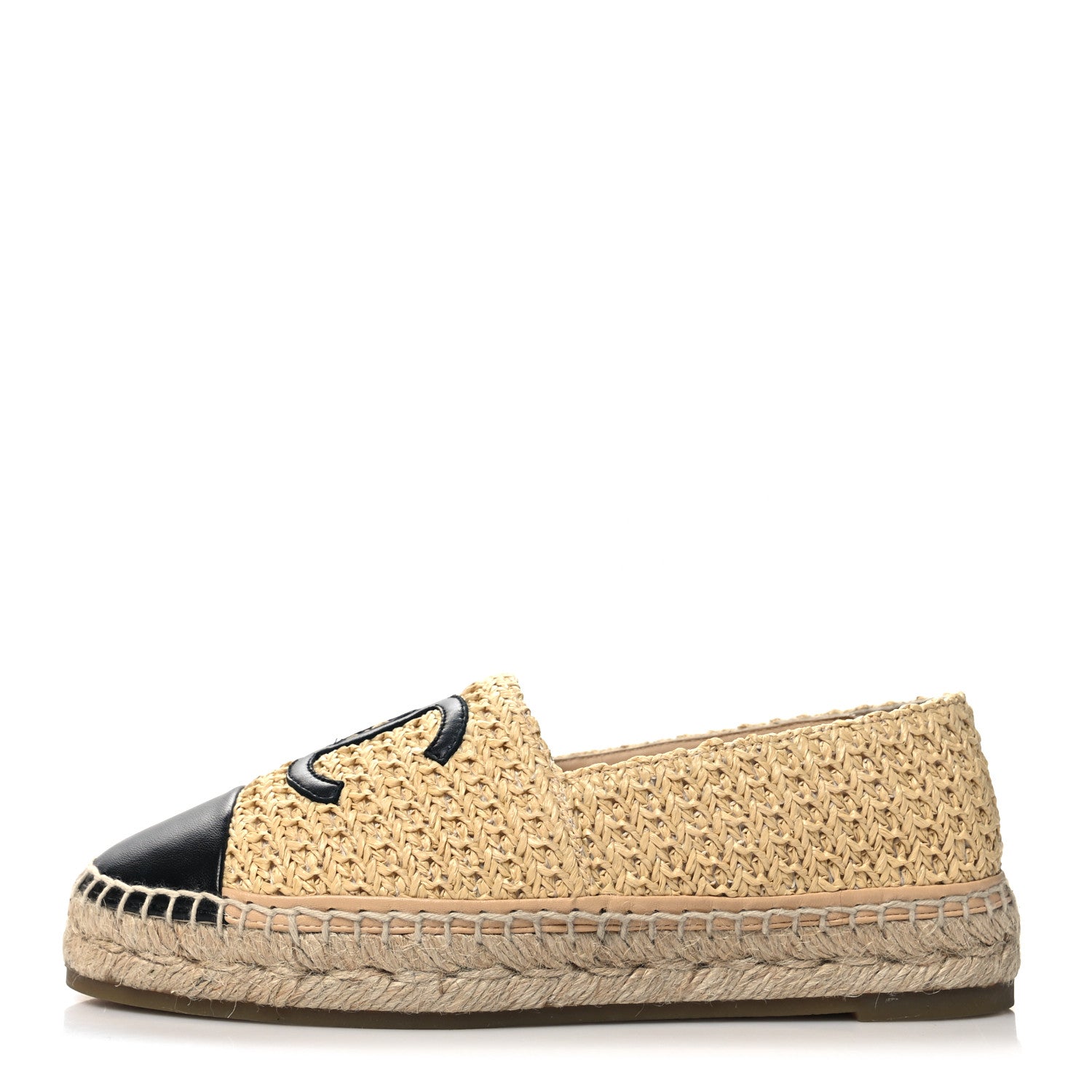 Chanel Braided Fabric Lambskin CC Espadrilles 38 Beige Black 1 of 9
