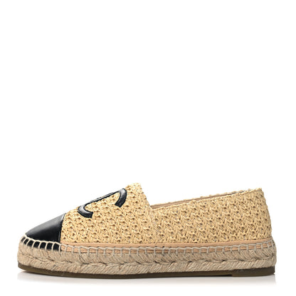 Chanel Braided Fabric Lambskin CC Espadrilles 38 Beige Black 1 of 9