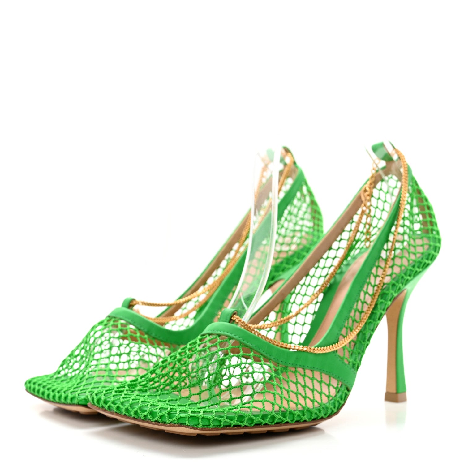 Bottega Veneta Mesh Calfskin Chain Stretch Pumps 40.5 Parakeet 3 of 9