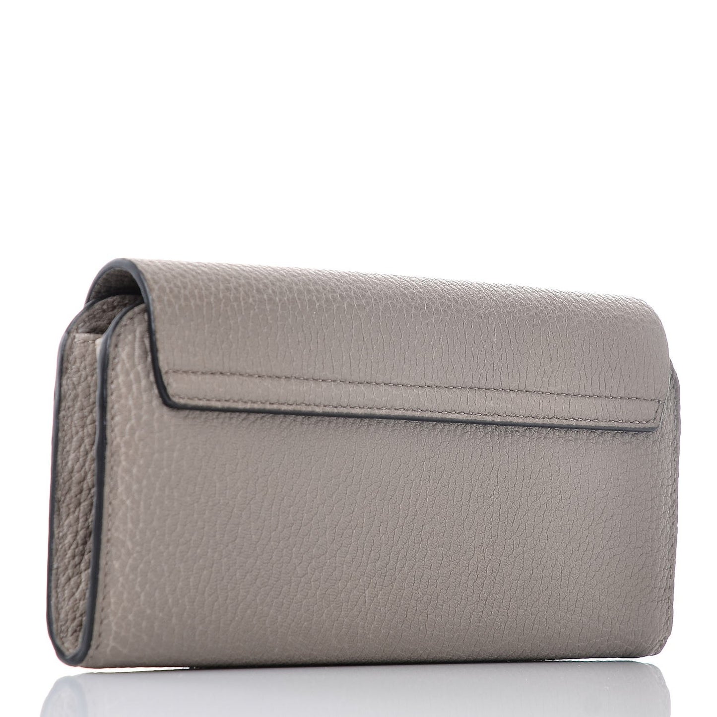Grained Lambskin Drew Long Wallet with Flap Motty Grey