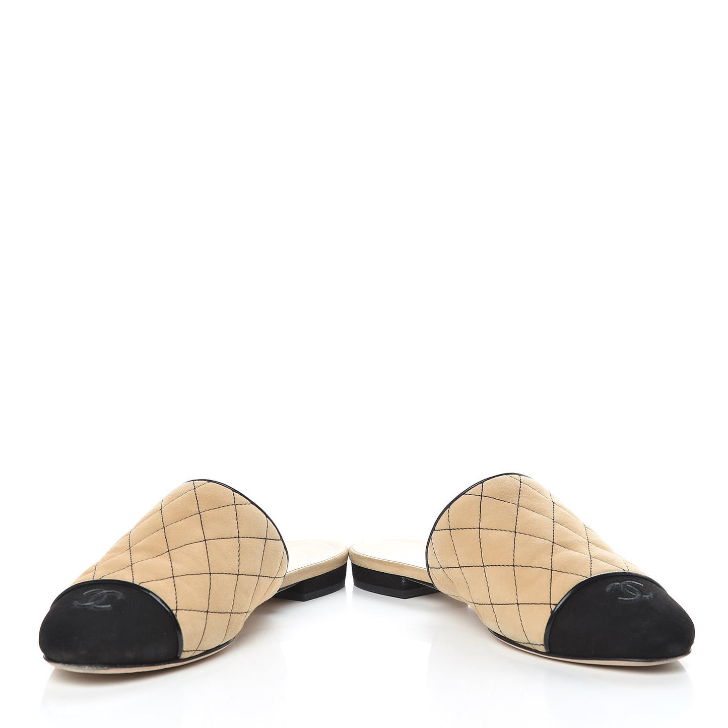 Kid Suede Quilted Mules 38 Beige Black