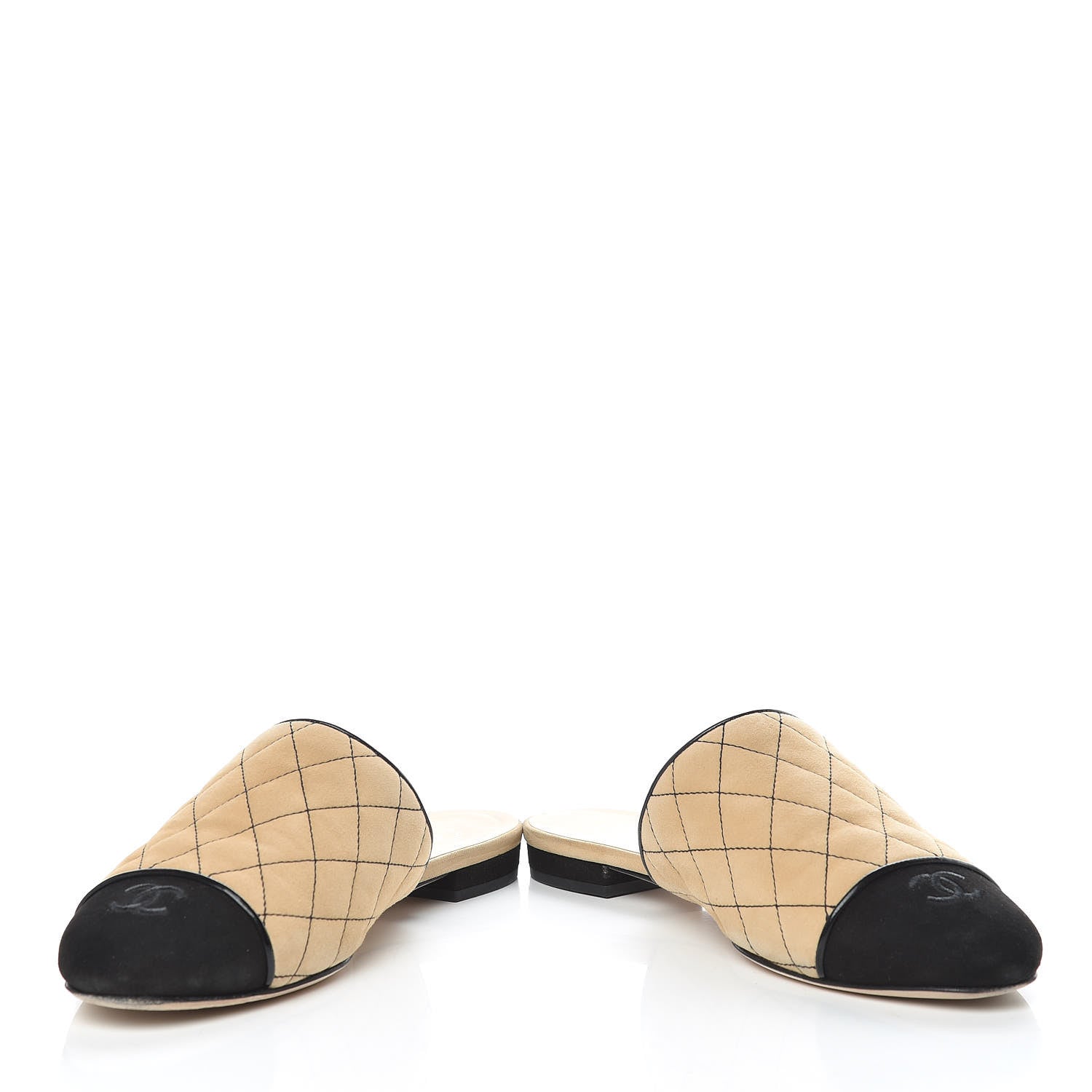 Chanel Kid Suede Quilted Mules 38 Beige Black 5 of 21