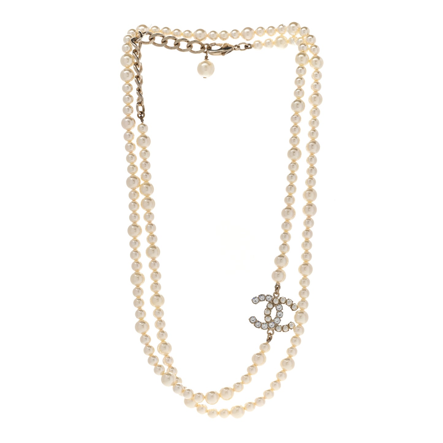 Pearl Baguette Crystal CC Long Necklace Gold
