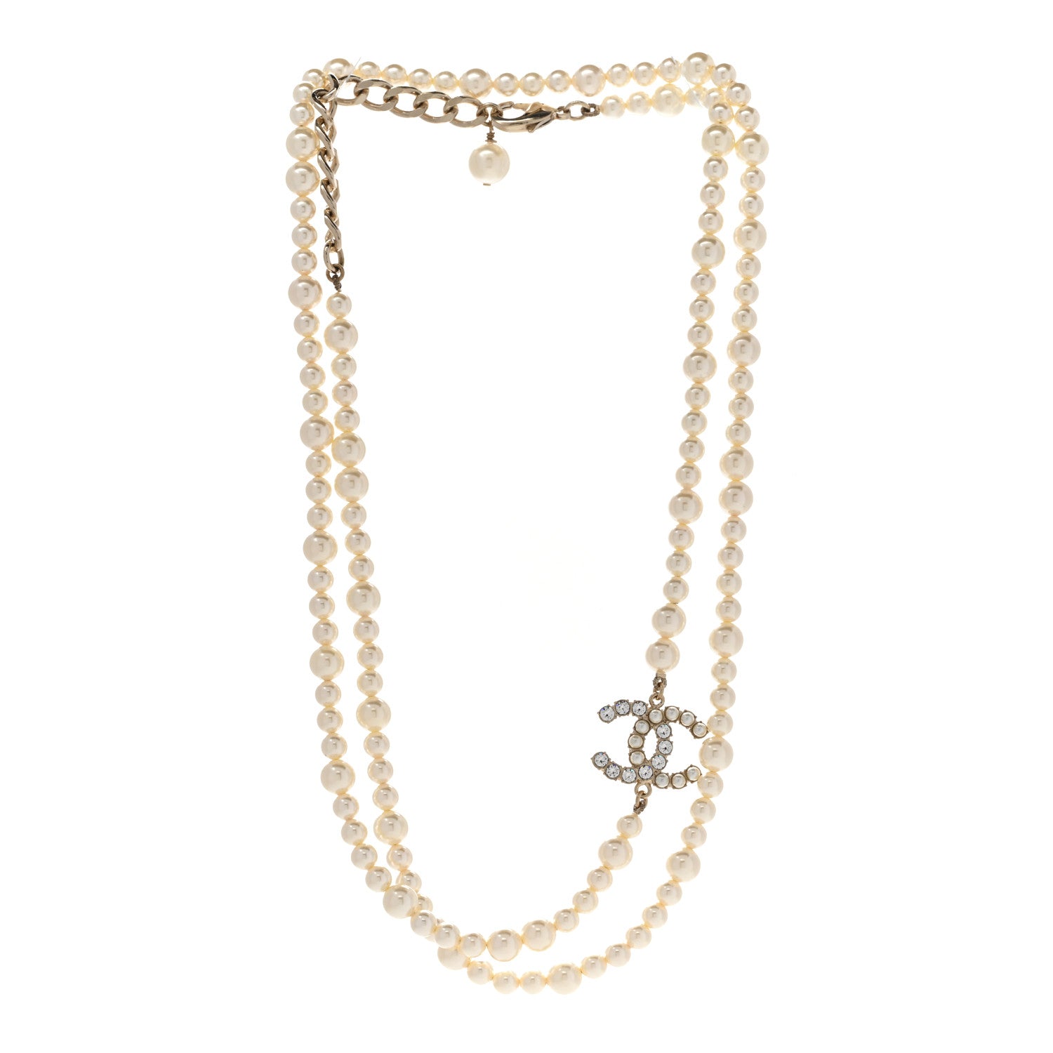 Chanel Pearl Baguette Crystal CC Long Necklace Gold 3 of 8