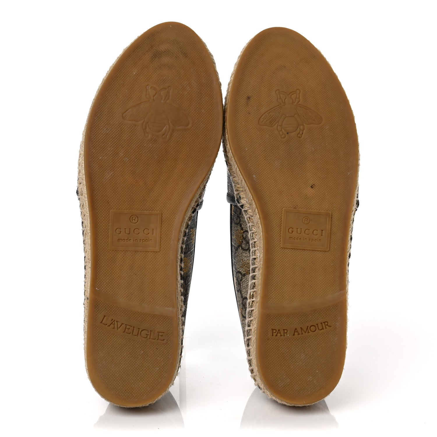 Gucci GG Supreme Monogram Bees Espadrille Flats 38.5 Beige Ebony Oro Black 5 of 9