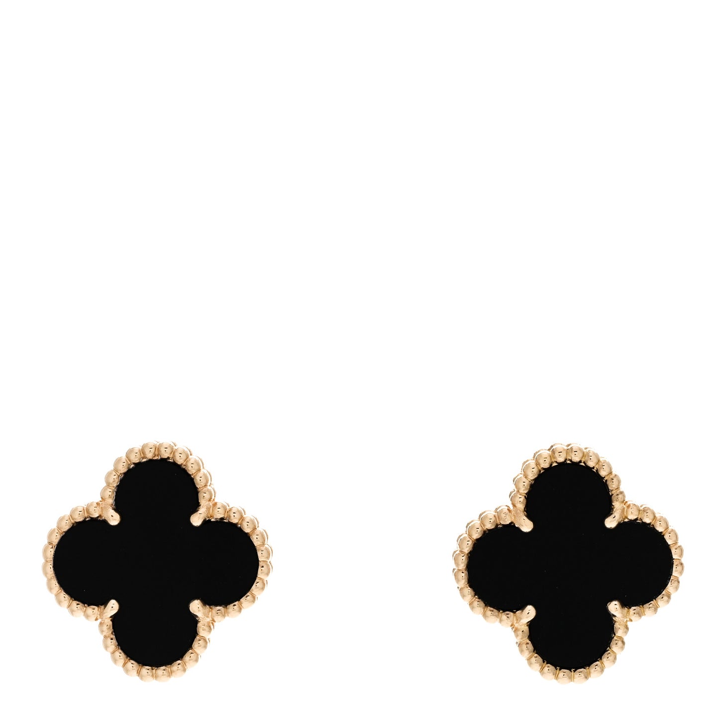 18K Yellow Gold Black Onyx Vintage Alhambra Earrings