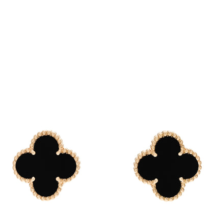 Van Cleef & Arpels 18K Yellow Gold Black Onyx Vintage Alhambra Earrings 1 of 6