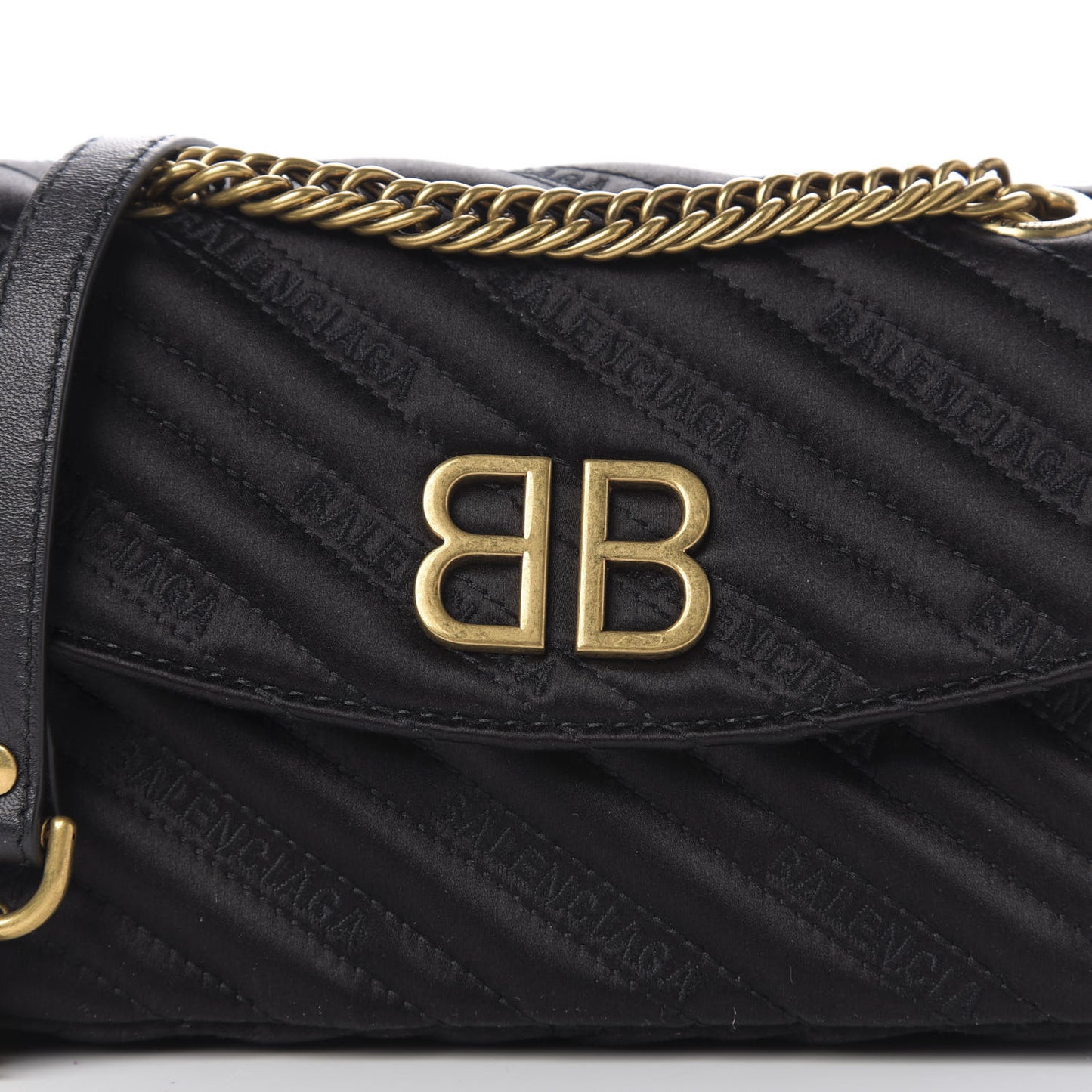 Satin Jacquard Logo Matelasse S BB Round Shoulder Bag Black