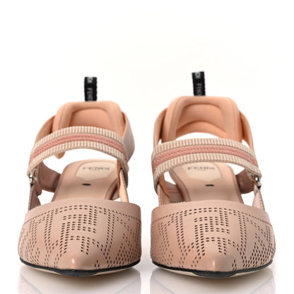 Fendi Vitello Laser Cut FF Colibri 55mm Slingback Pumps 37 Nude Phard 3 of 12