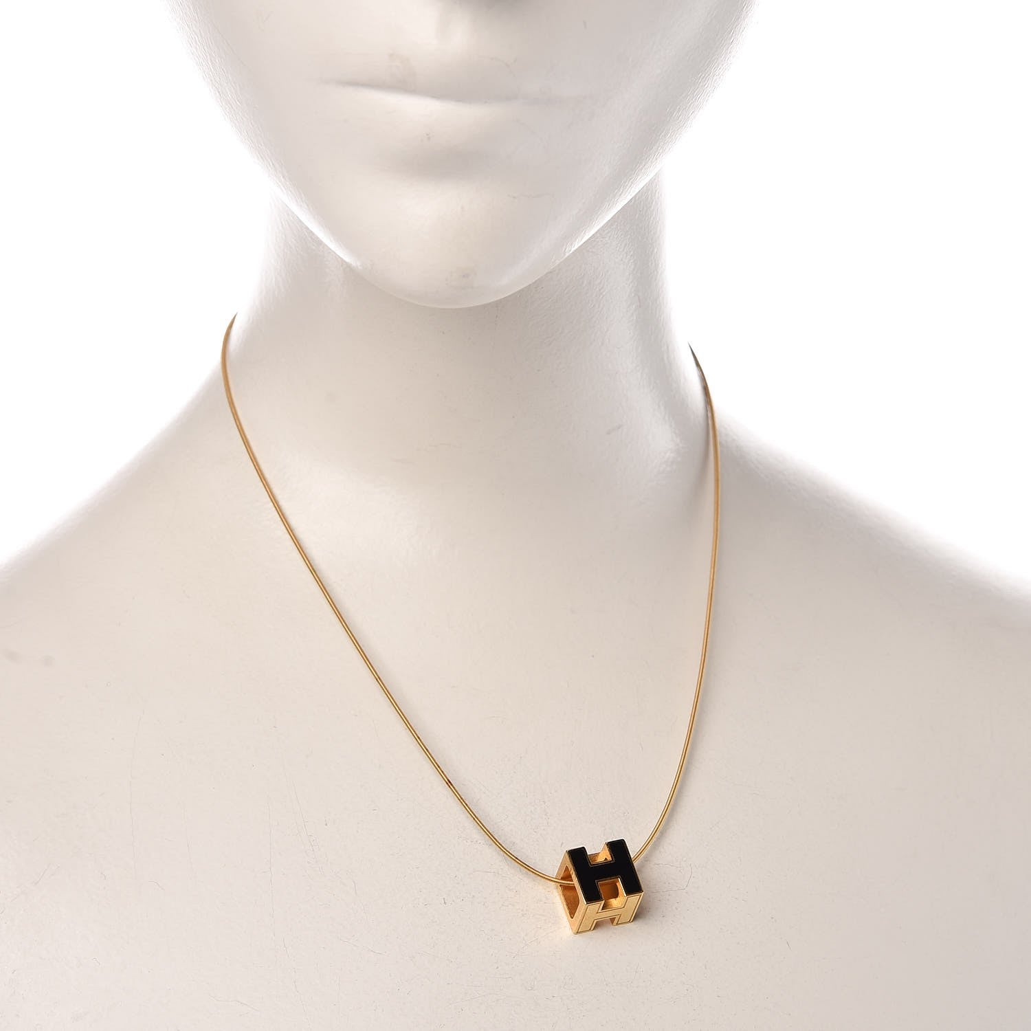 Hermes Gold Lacquered Cage d'H Pendant Necklace Black 2 of 4