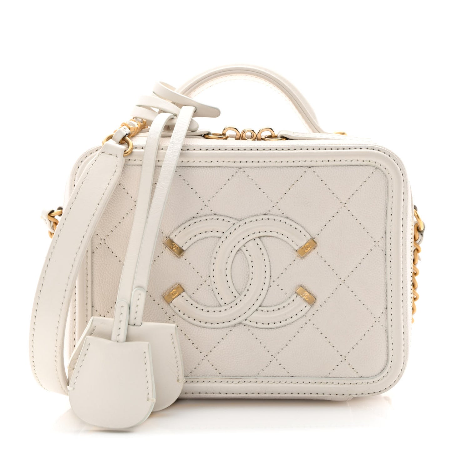 Caviar Quilted Small CC Filigree Vanity Case White