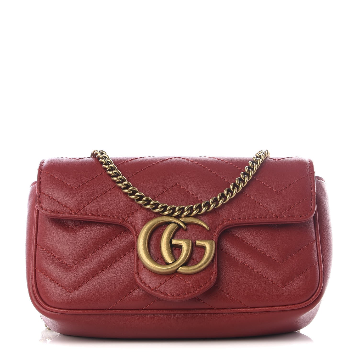 Gucci Calfskin Matelasse Super Mini GG Marmont Shoulder Bag Hibiscus Red 1 of 10