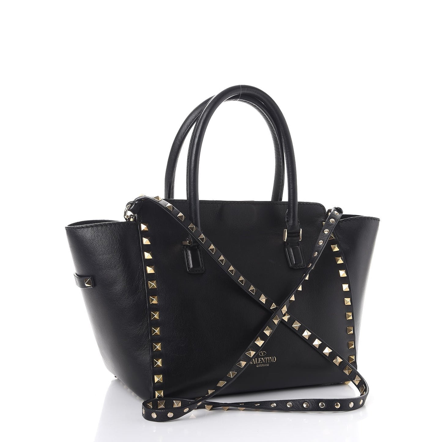 Vitello Small Rockstud Double Handle Tote Black