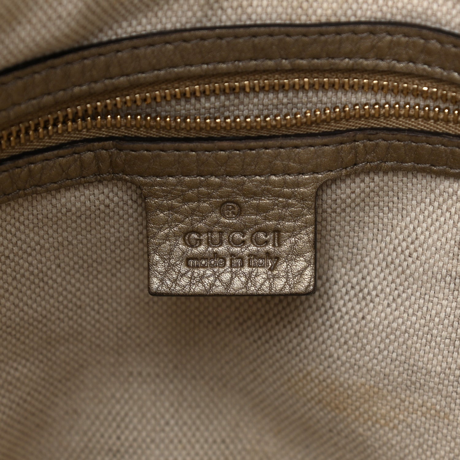 Gucci Metallic Pebbled Calfskin Medium Soho Shoulder Bag Golden Beige 5 of 13