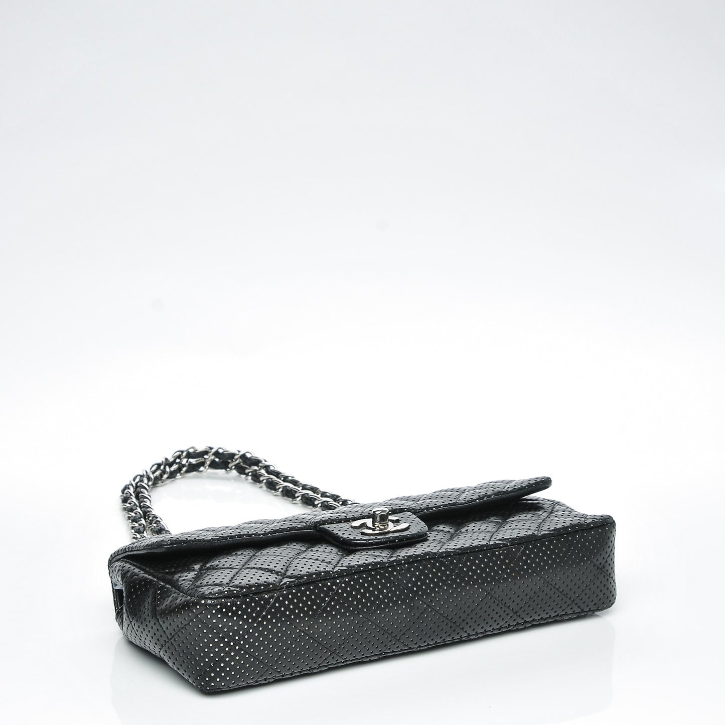Lambskin Perforated East West Flap Black