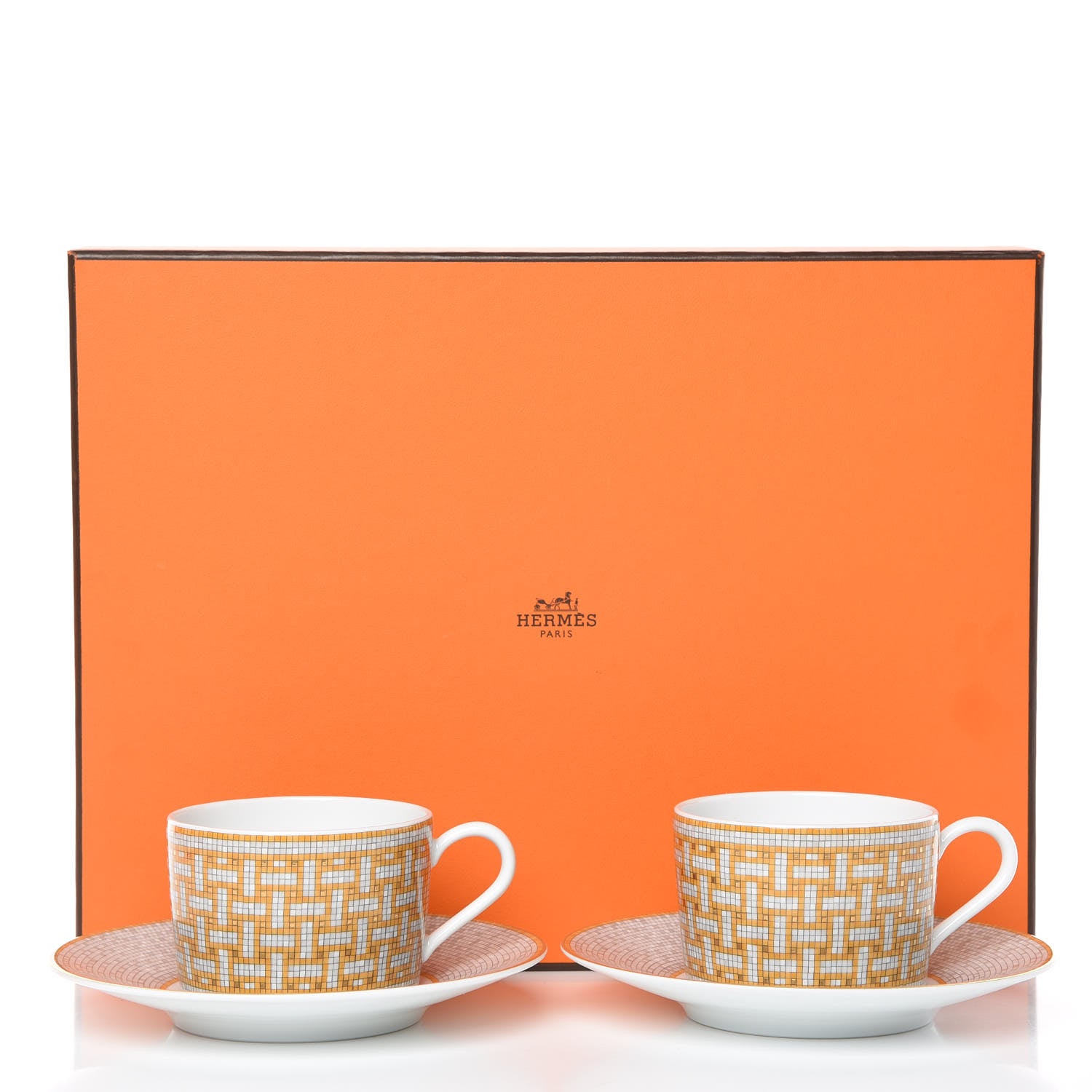 Hermes Porcelain Mosaique Au 24 Gold Tea Cup And Saucer Set Of 2 10 of 10