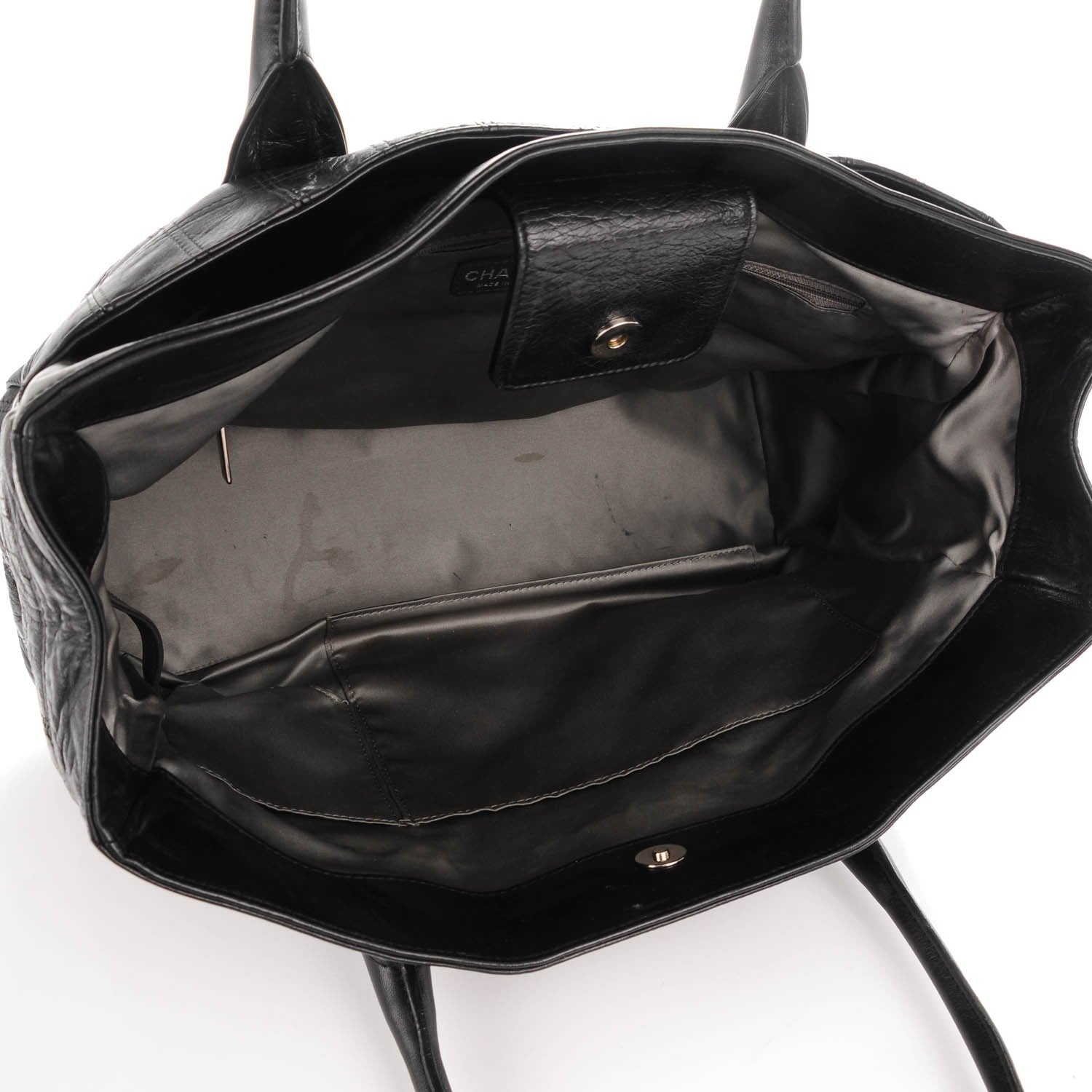 Chanel Lambskin Square Stitched Lax Shopping Tote Black 5 of 9