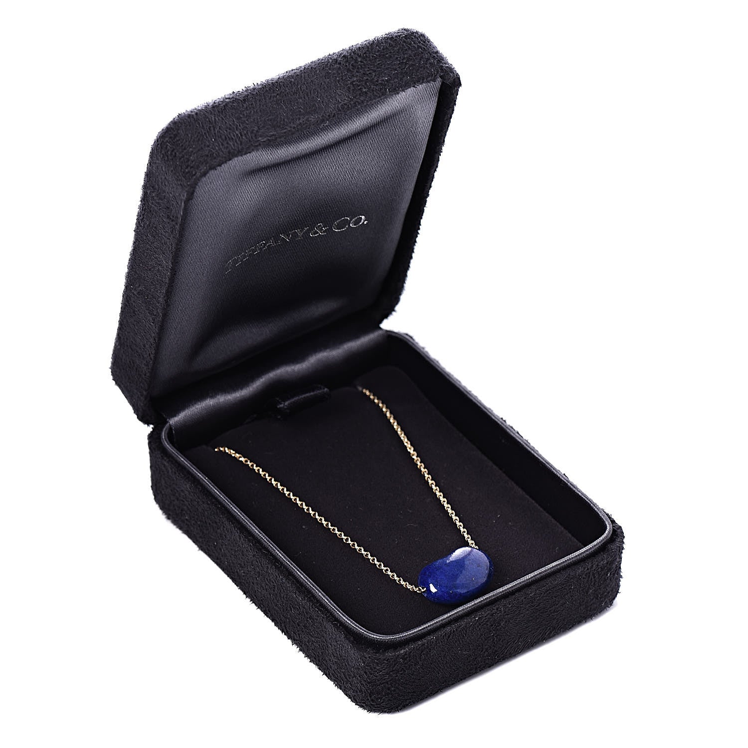 Tiffany 18K Yellow Gold Lapis Lazuli Elsa Peretti Bean Pendant Necklace 10 of 10
