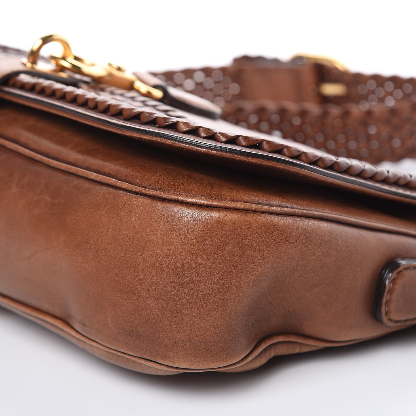 Calfskin Handmade Medium Flap Shoulder Bag Brown